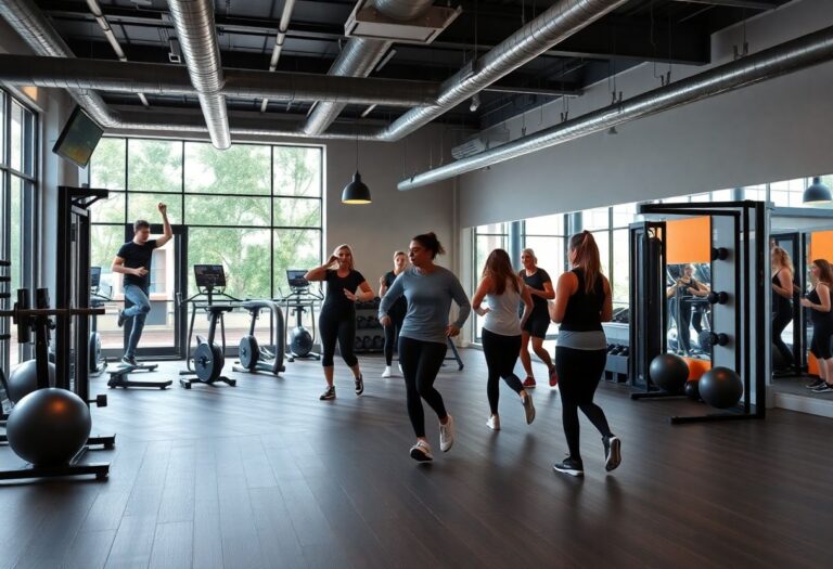 Modern gym with a hip-hop class in session