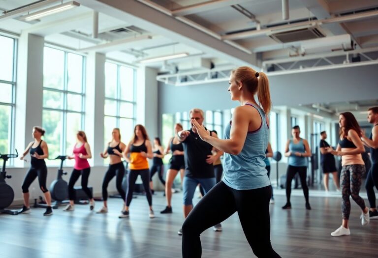 Group fitness class in a modern gym