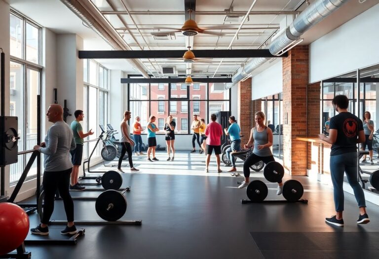 People working out together in a vibrant and modern gym studio