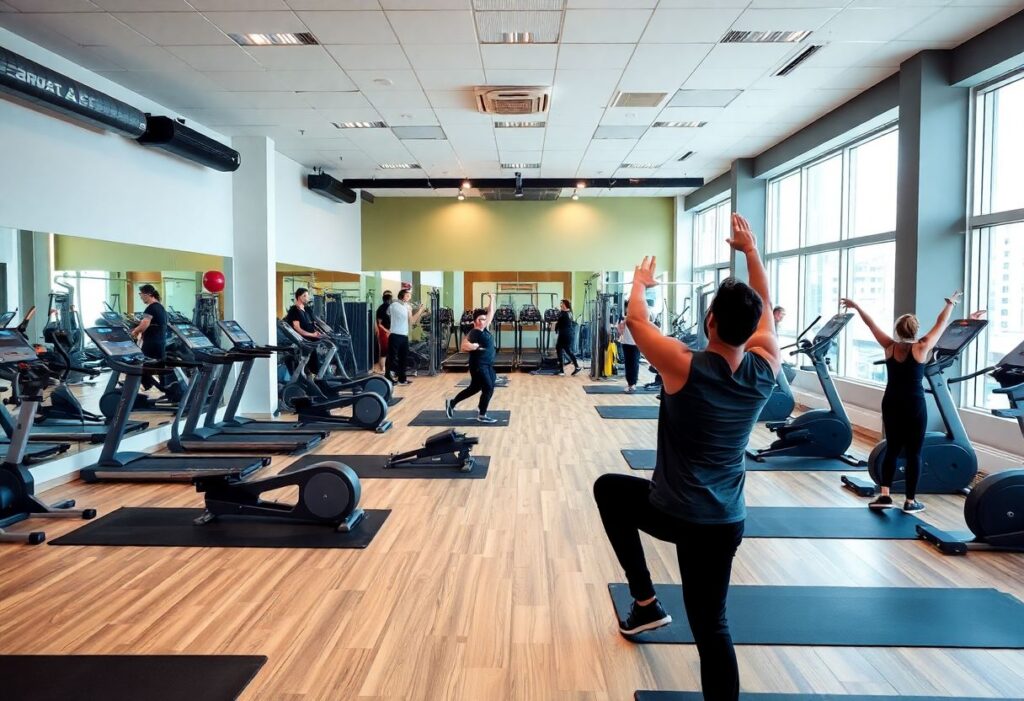 A modern gym in Tel Aviv with stretching areas