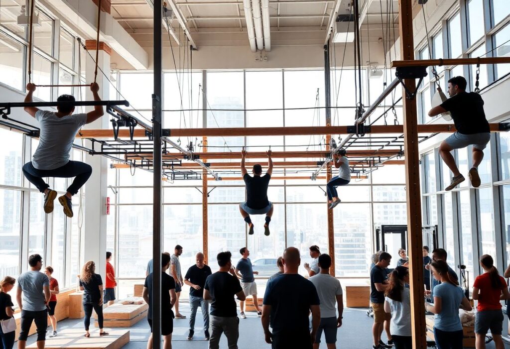 Community-driven ninja training zone inside a modern Tel Aviv gym