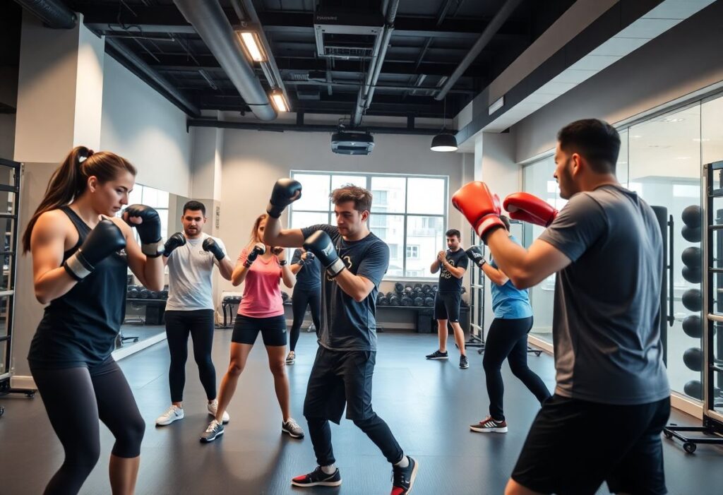 Kickboxing class in TLV Gym Club with young members