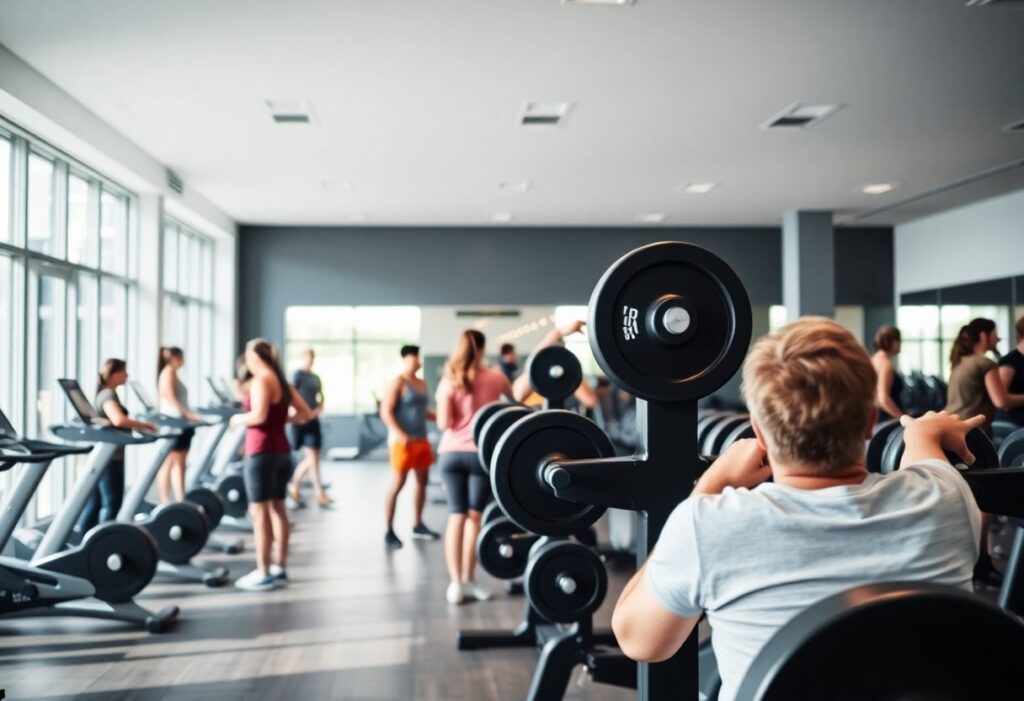 Modern gym with free weights area
