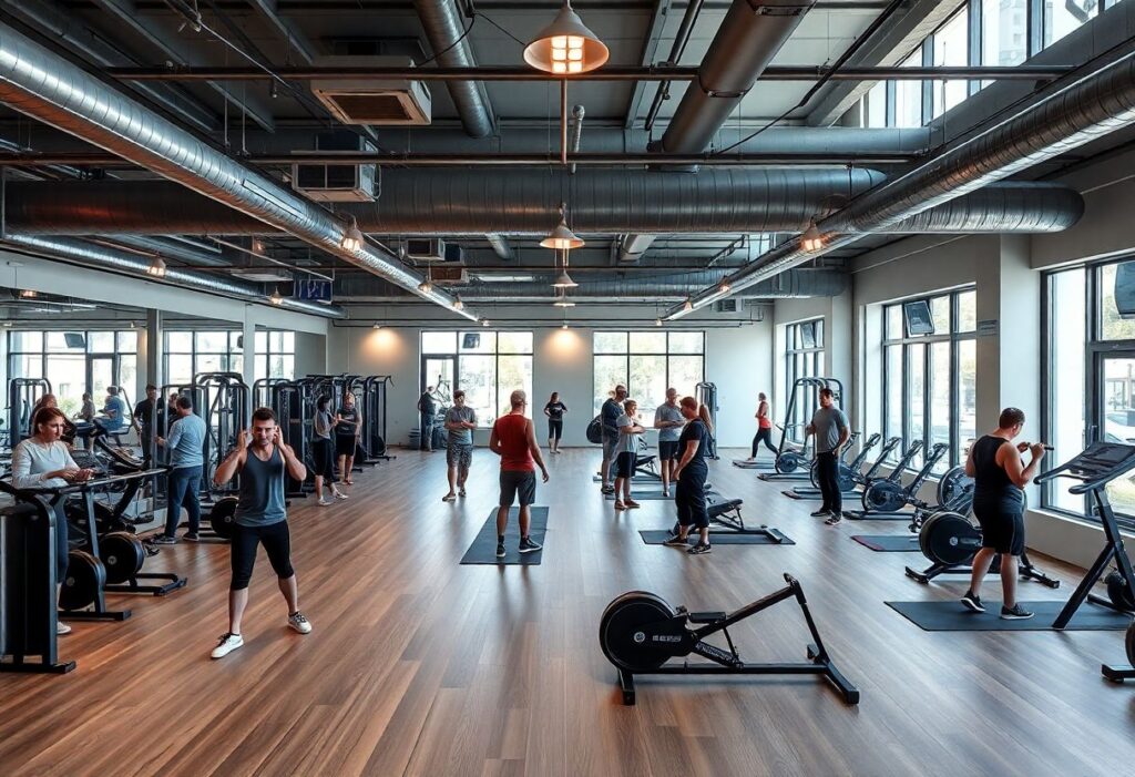 Modern community gym in Tel Aviv with group training and diverse workout zones