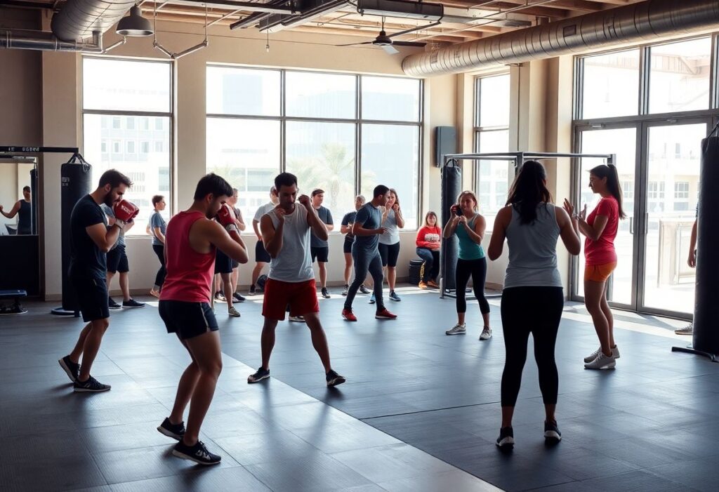 Modern community gym with kickboxing training in Tel Aviv