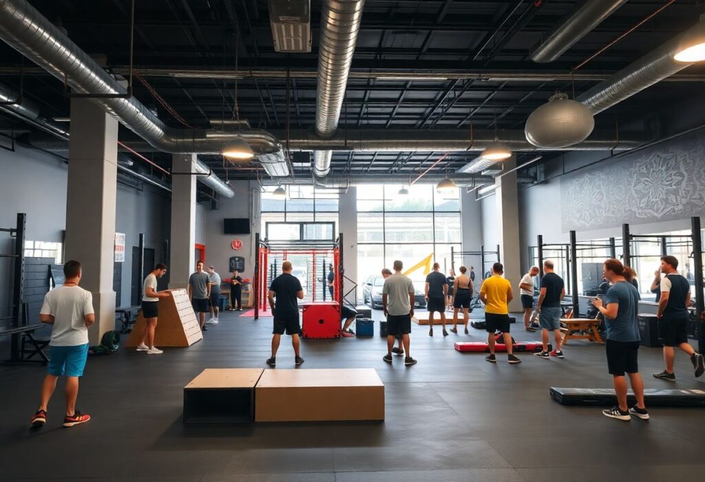 Modern community gym with ninja obstacle area