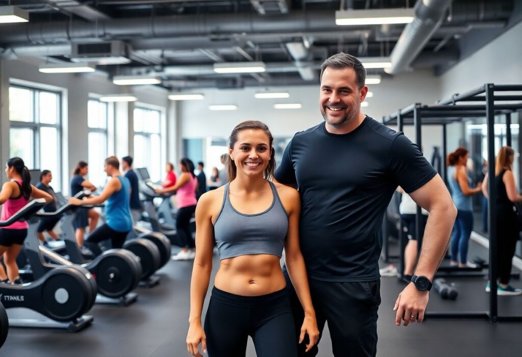 Modern gym with professional trainer and community atmosphere