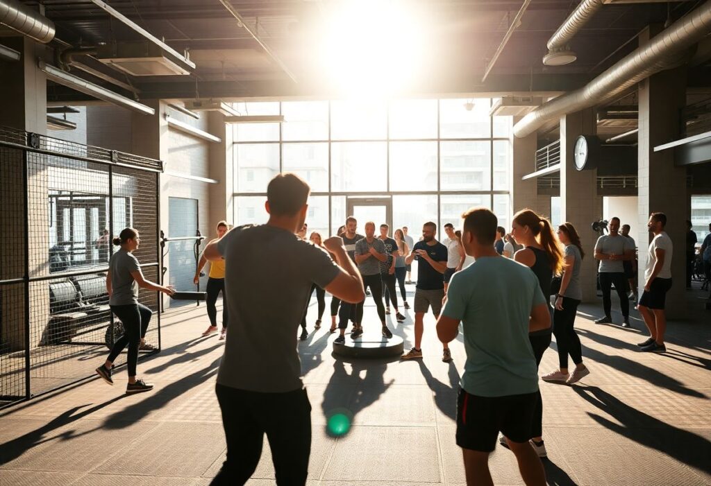 Ninja training zone with friends in a community gym