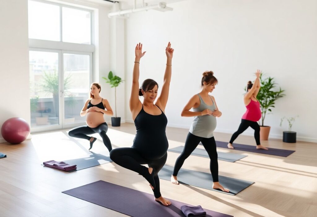 Prenatal pilates class in modern Tel Aviv gym studio
