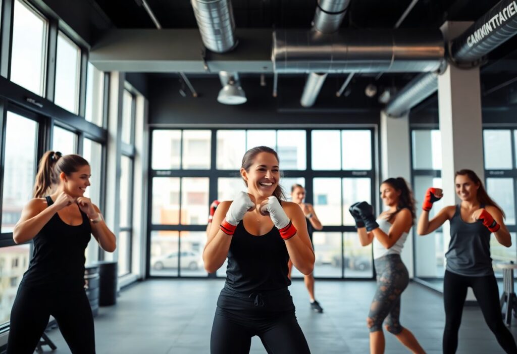 Women's kickboxing class at TLV Gym Club