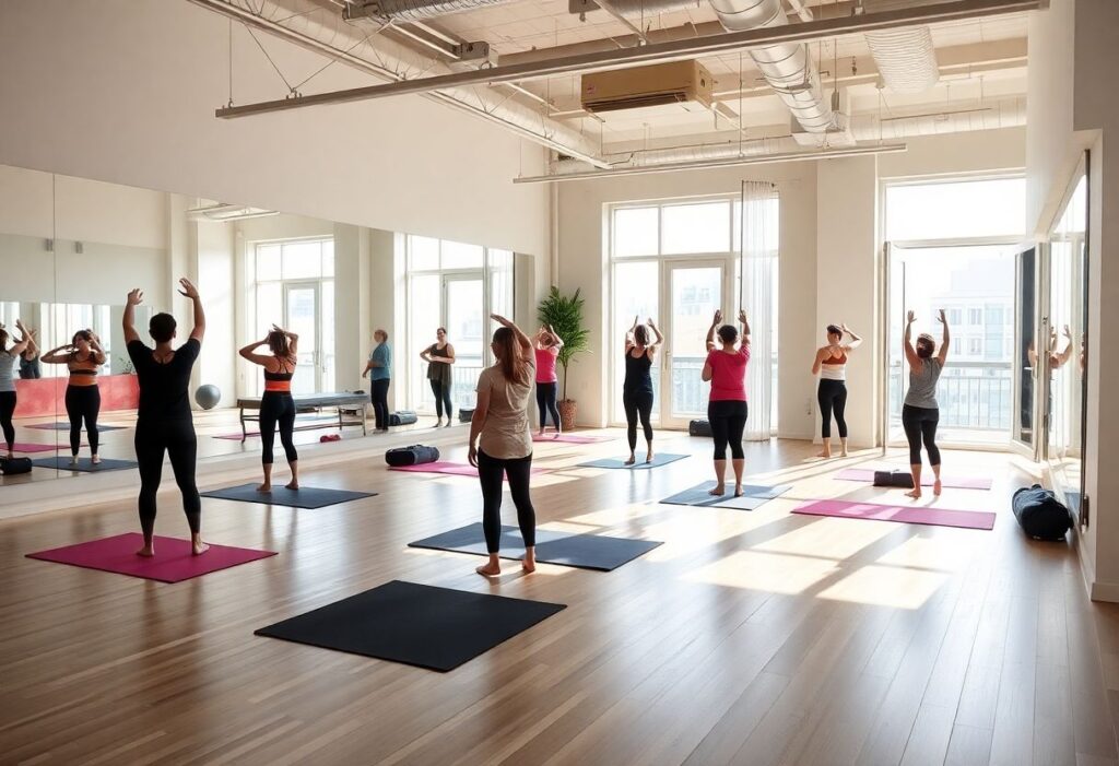 Community pilates class in a modern Tel Aviv gym
