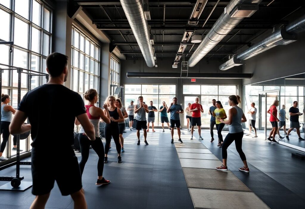 HIIT workout in modern community gym in Tel Aviv