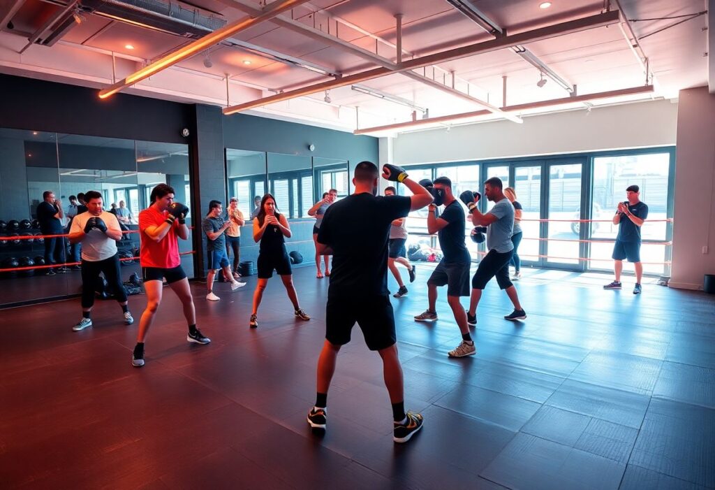 Kickboxing class at a modern Tel Aviv gym