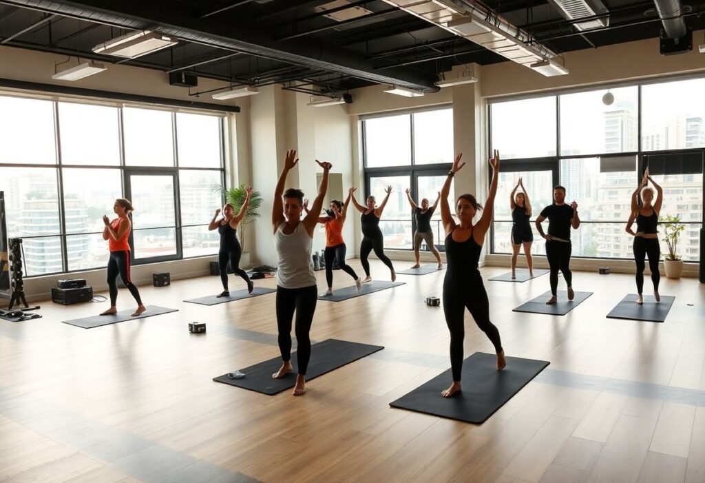 Modern fitness studio with group classes in Tel Aviv