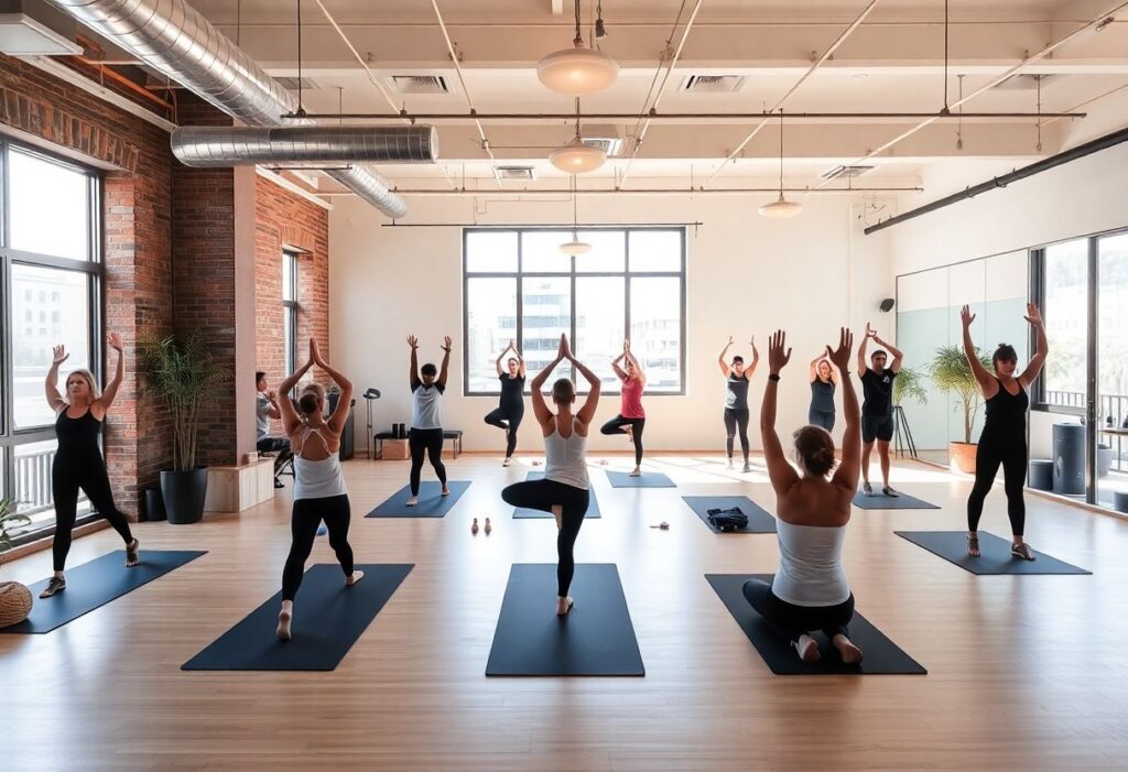 Yoga and pilates in a modern community gym in Tel Aviv