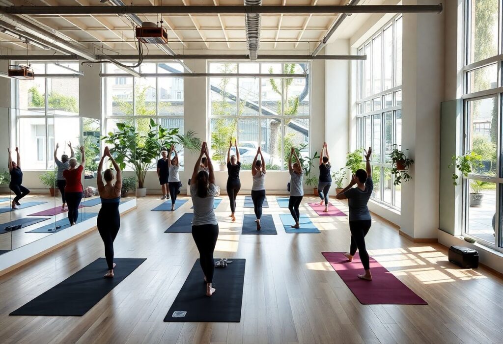 Yoga class in TLV Gym Club studio with community vibe