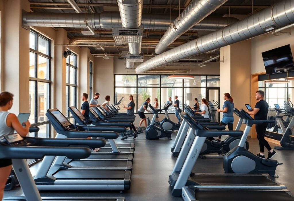 Modern cardio gym area with a community vibe in Tel Aviv