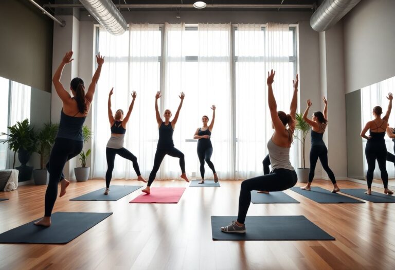Women stretching in a yoga class at a modern Tel Aviv gym
