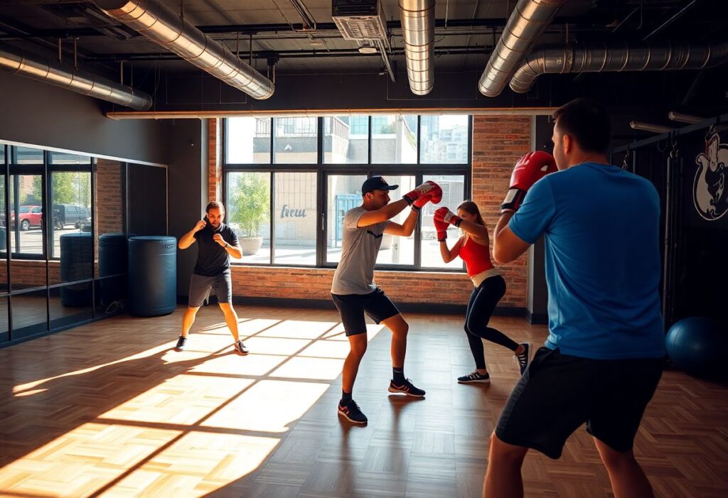 Kickboxing class in modern Tel Aviv gym